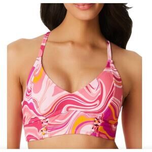 Jessica Simpson Good Vibrations Cropped Pink Bikini Swim Top Women's Medium NWT